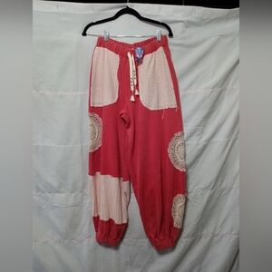 POL Vibrant Red Jogger Pants with Cream Accents